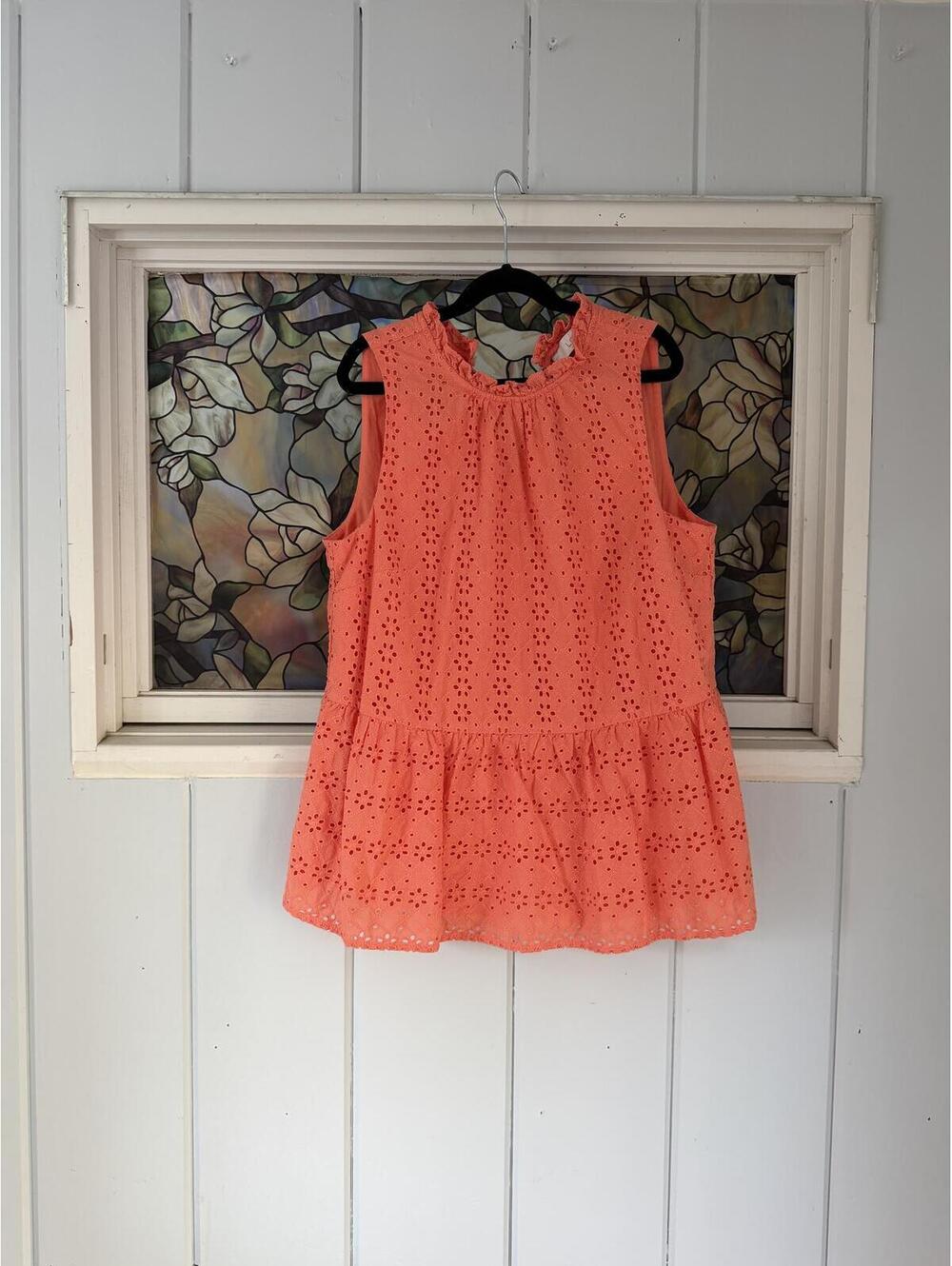 Loft cotton Coral Sleeveless Eyelet Peplum Top size small